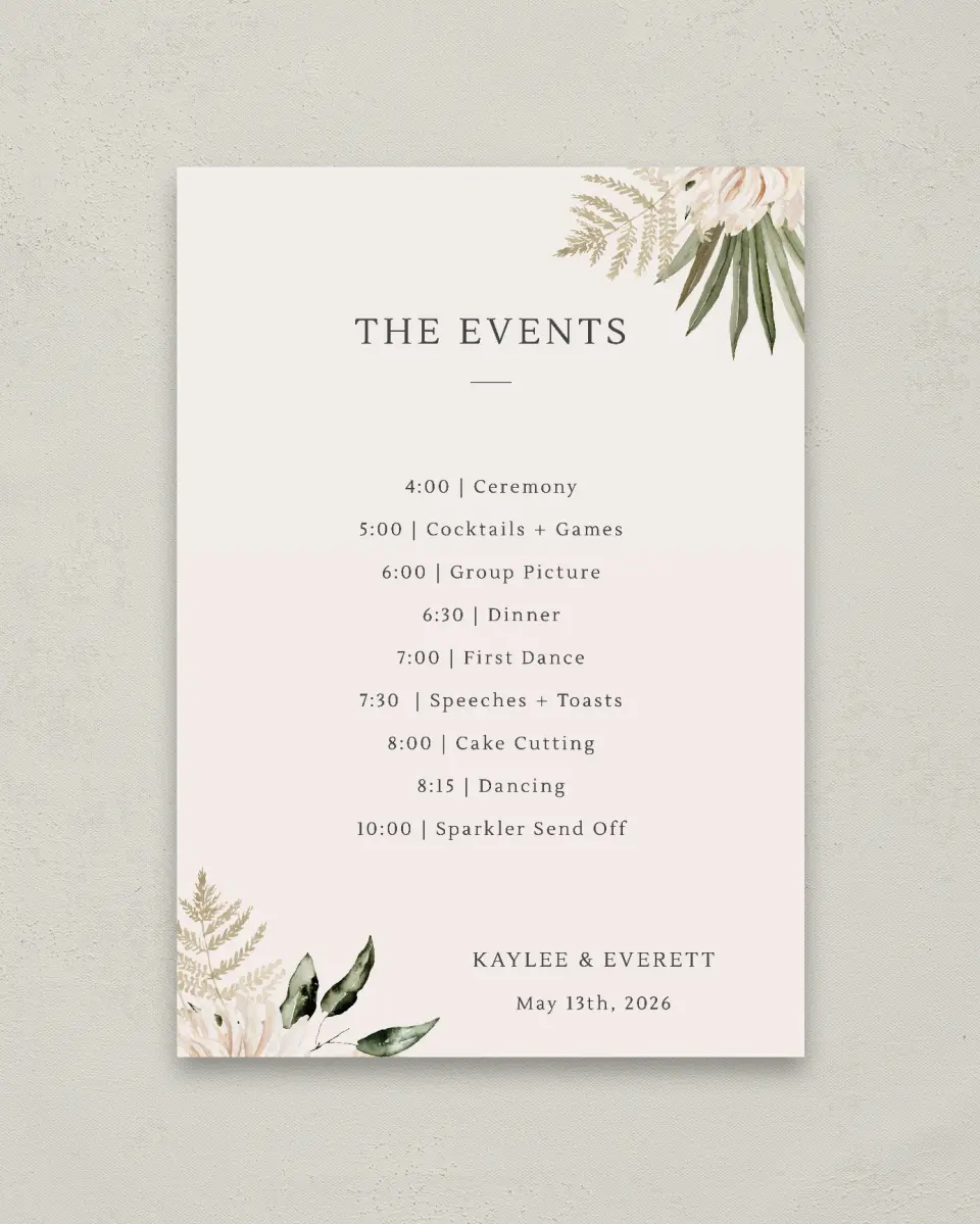 This is a 20" x 28" Schedule Sign called Serene Flora printed in full color