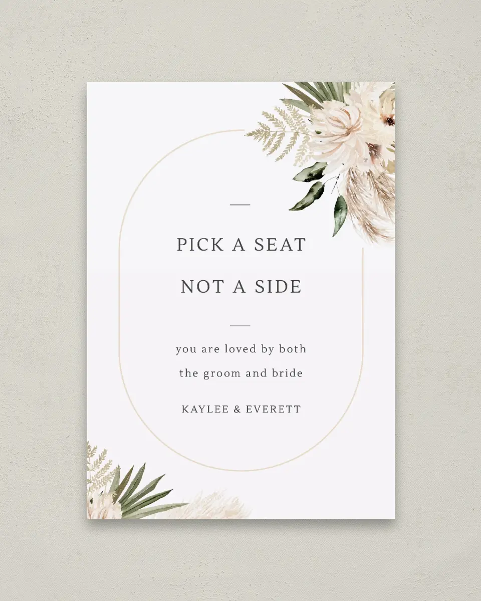 This is a 20" x 28" Pick a Seat Sign called Serene Flora printed in full color