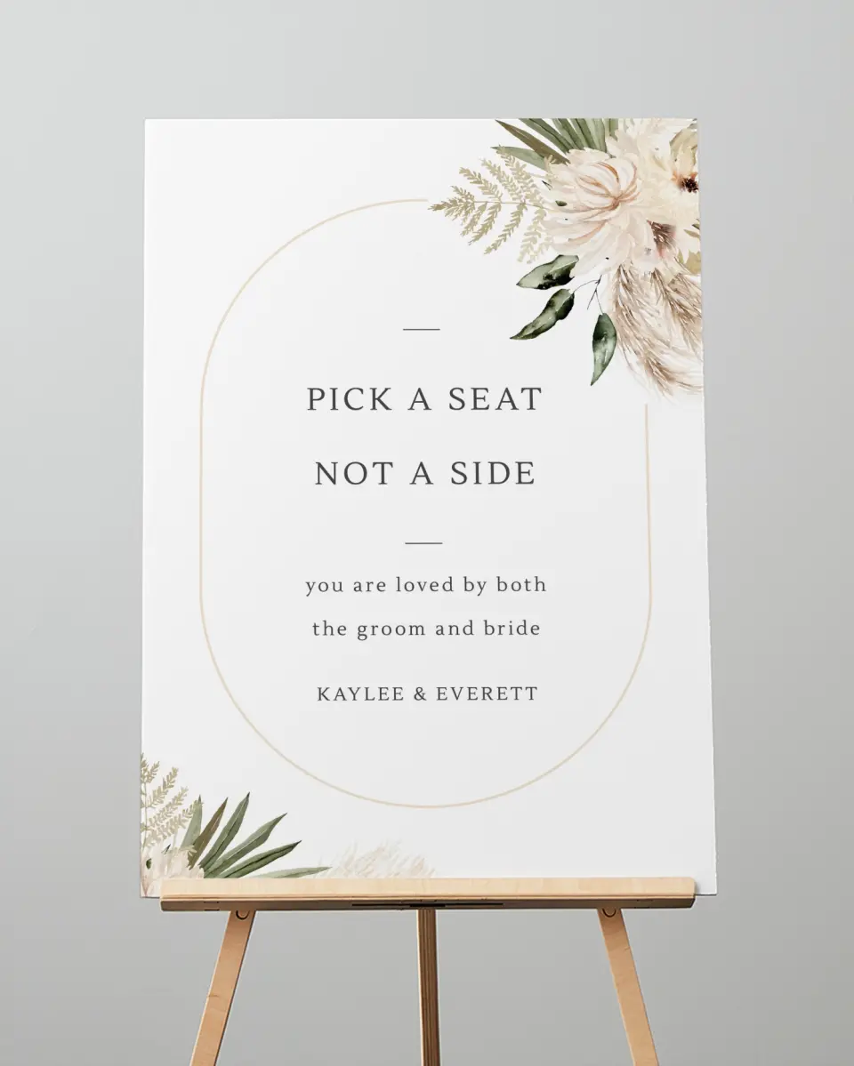 This is a 20" x 28" Pick a Seat Sign called Serene Flora printed in full color