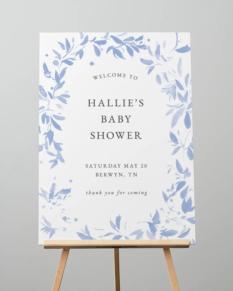 This is a 20" x 28" Welcome Baby Shower Sign called Spring Surround printed in full color
