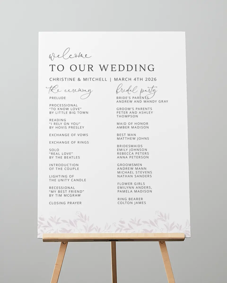 This is a 20" x 28" Ceremony Sign called Lush Leaves printed in full color