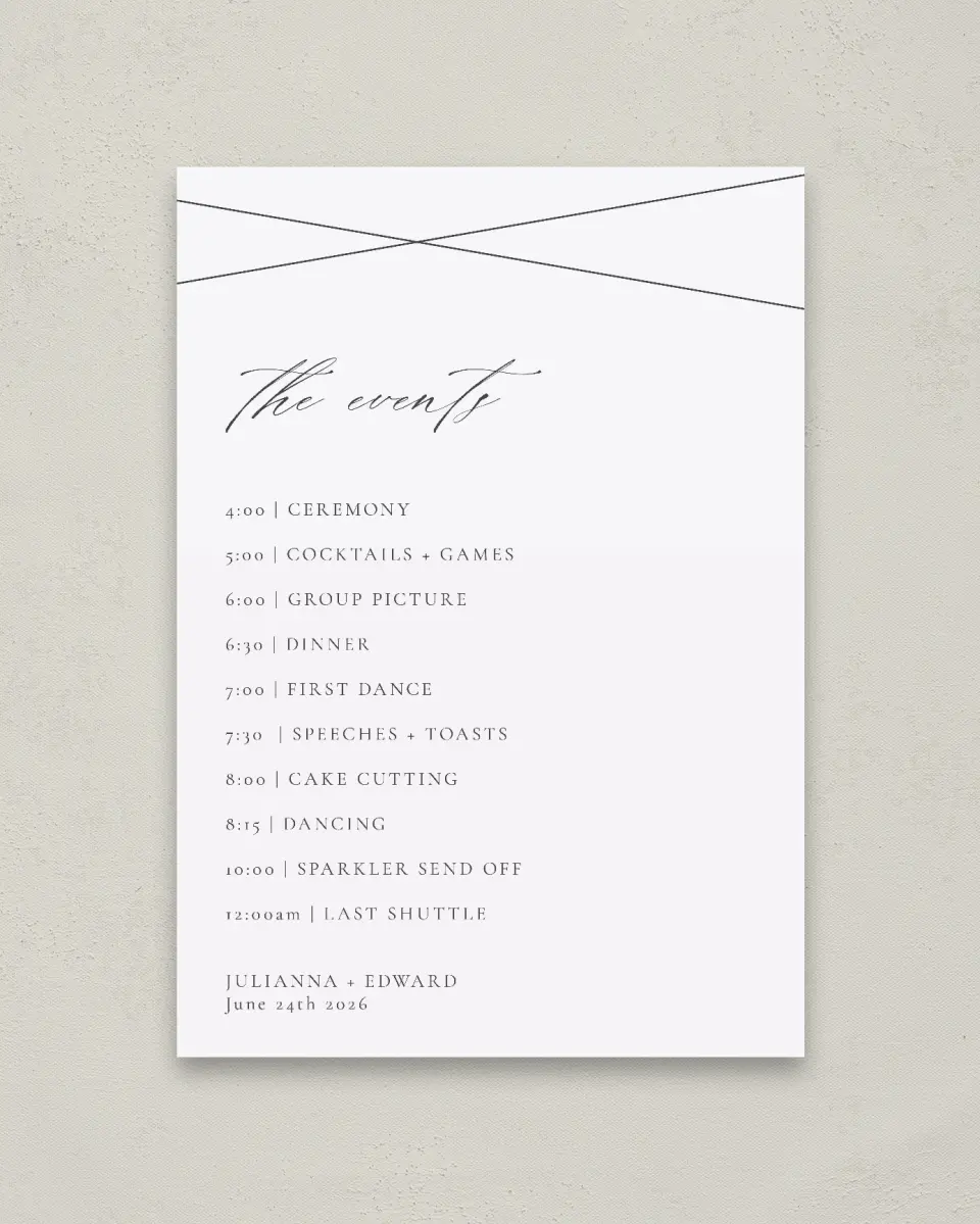 This is a 20" x 28" Schedule Sign called Distinct Lines printed in full color