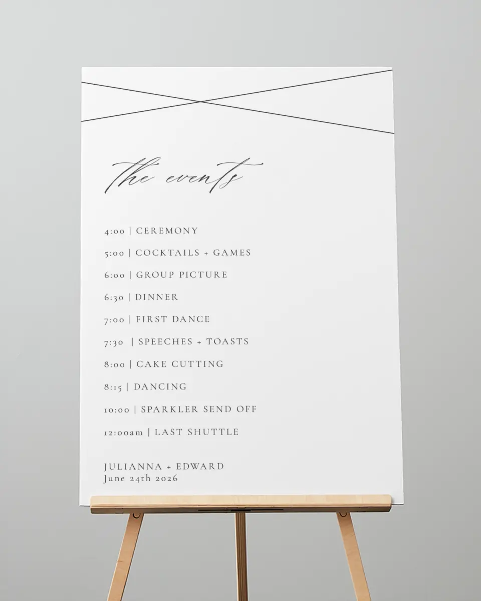 This is a 20" x 28" Schedule Sign called Distinct Lines printed in full color