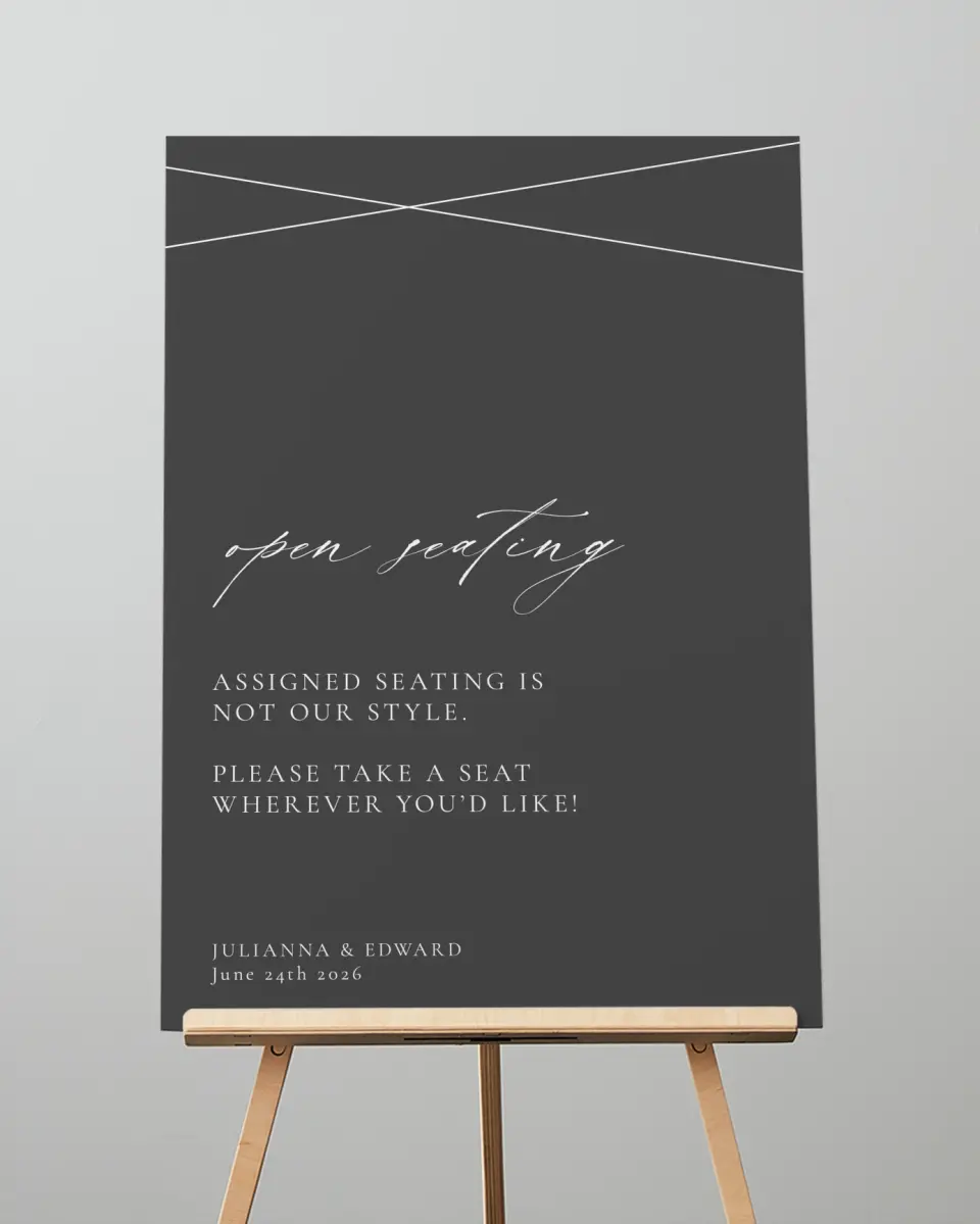 This is a 20" x 28" Pick a Seat Sign called Distinct Lines printed in full color