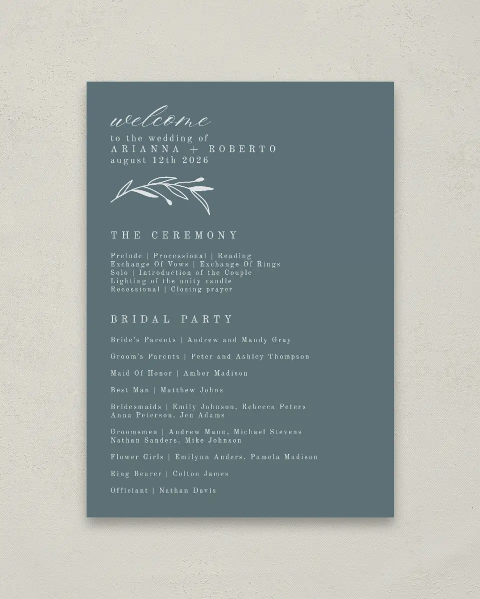 This is a 20" x 28" Ceremony Sign called Growing Arc printed in full color with Rose Gold foil