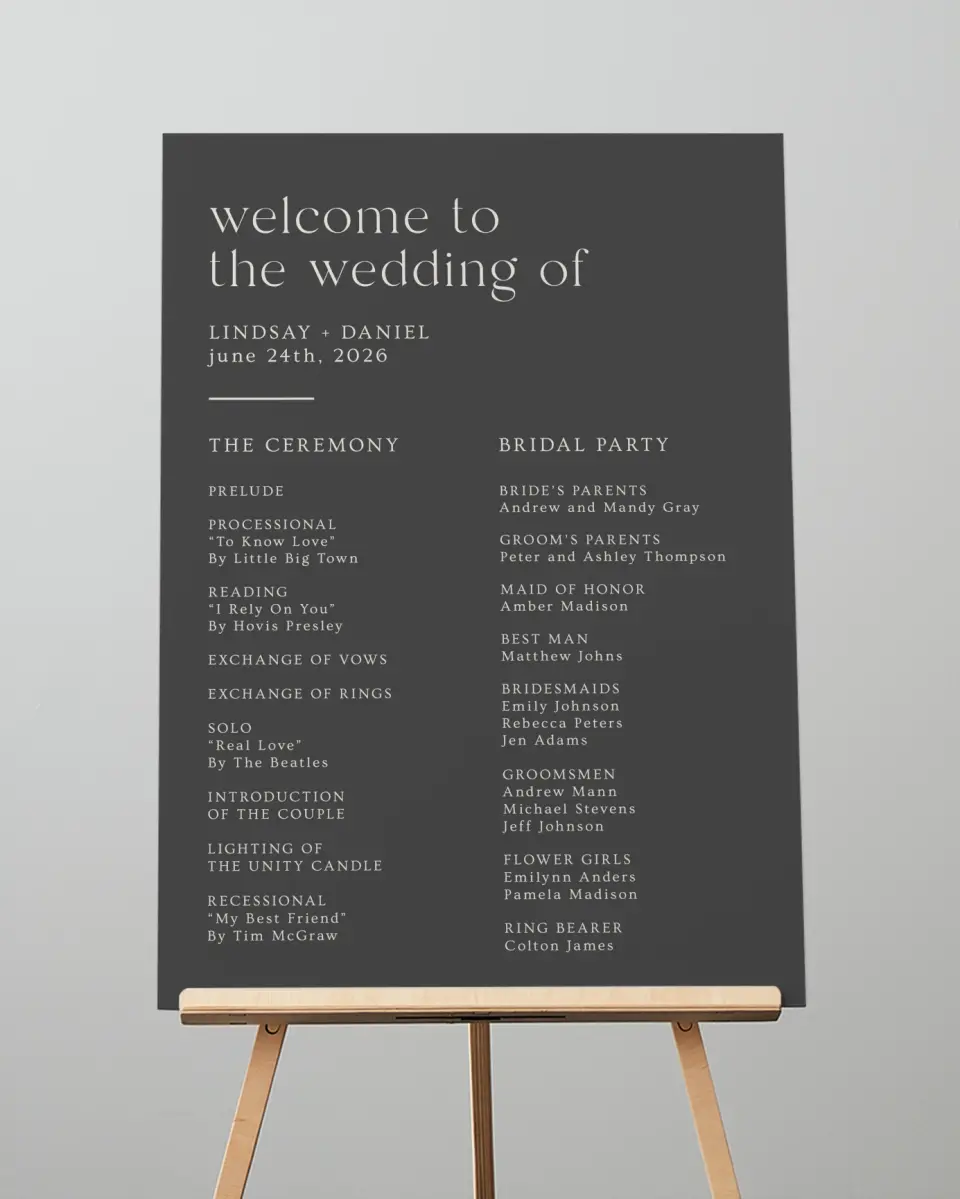 This is a 20" x 28" Ceremony Sign called Simple Gathering printed in full color