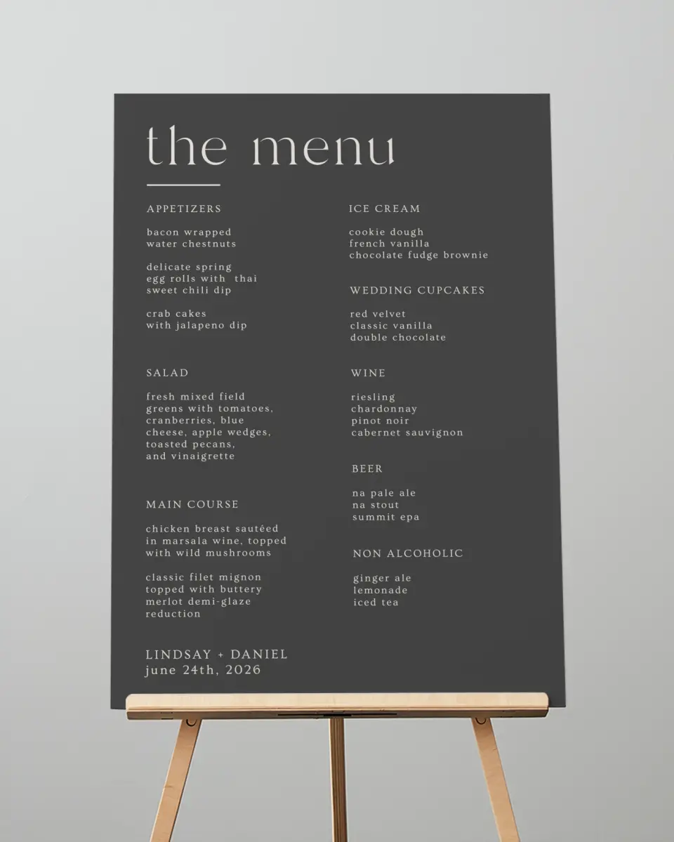 This is a 20" x 28" Menu Sign called Simple Gathering printed in full color