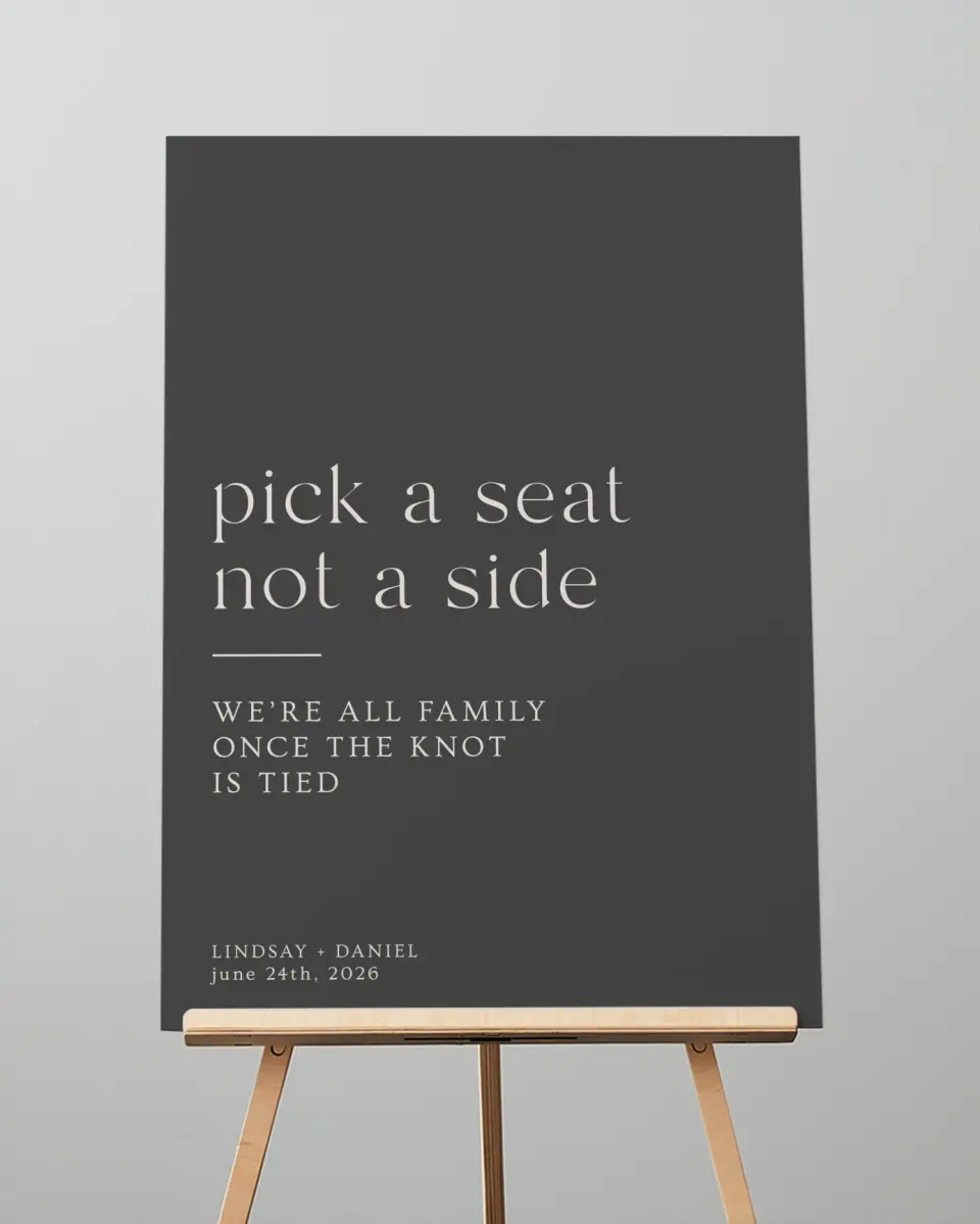 This is a 20" x 28" Pick a Seat Sign called Simple Gathering printed in full color