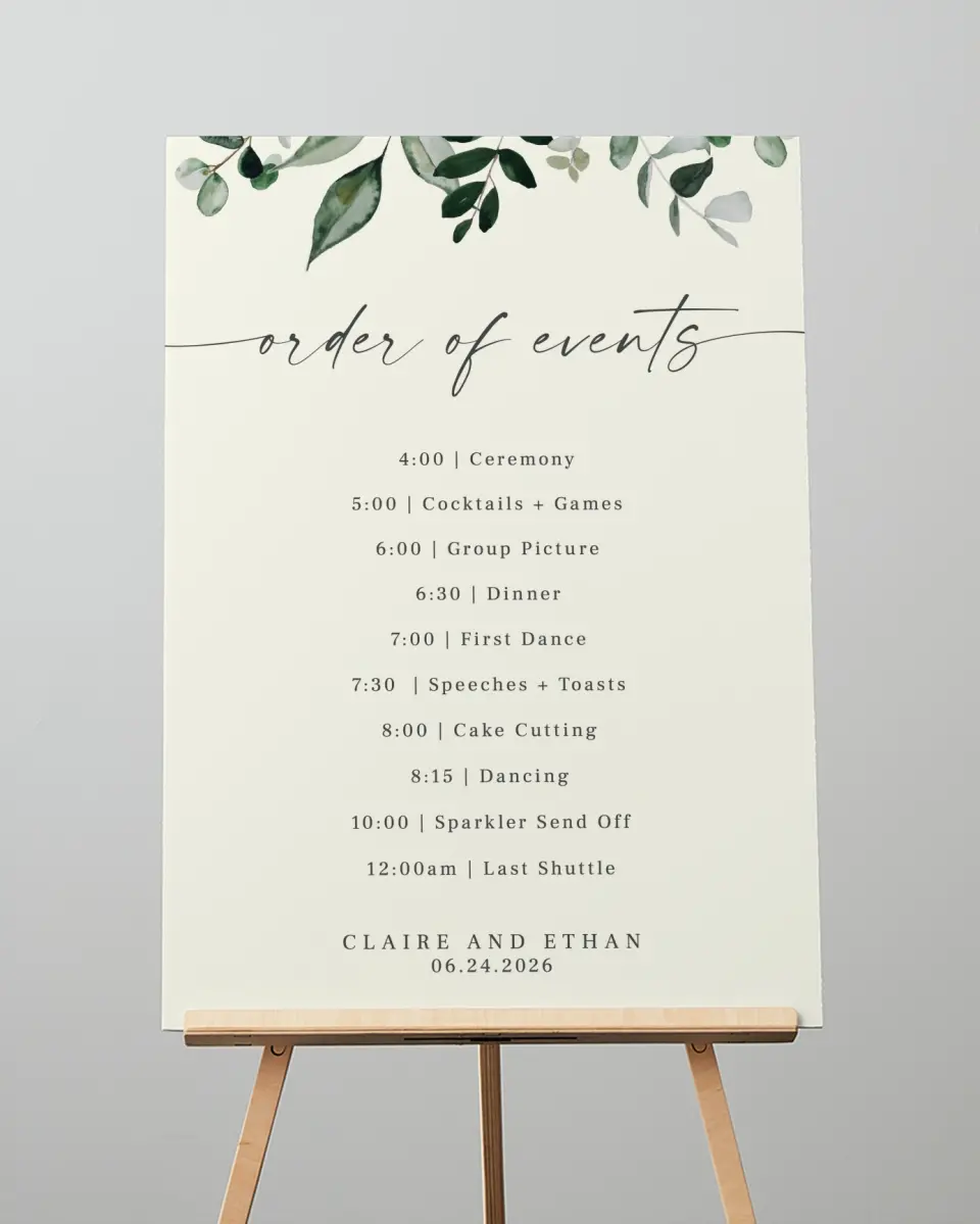 This is a 20" x 28" Schedule Sign called Eucalyptus Greenery printed in full color