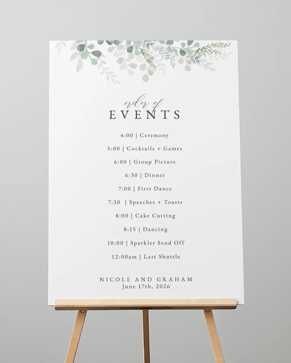 This is a 20" x 28" Schedule Sign called Elegant Greenery printed in full color