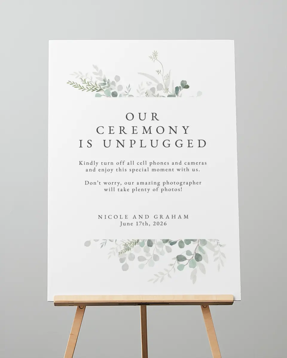 This is a 20" x 28" Unplugged Sign called Elegant Greenery printed in full color