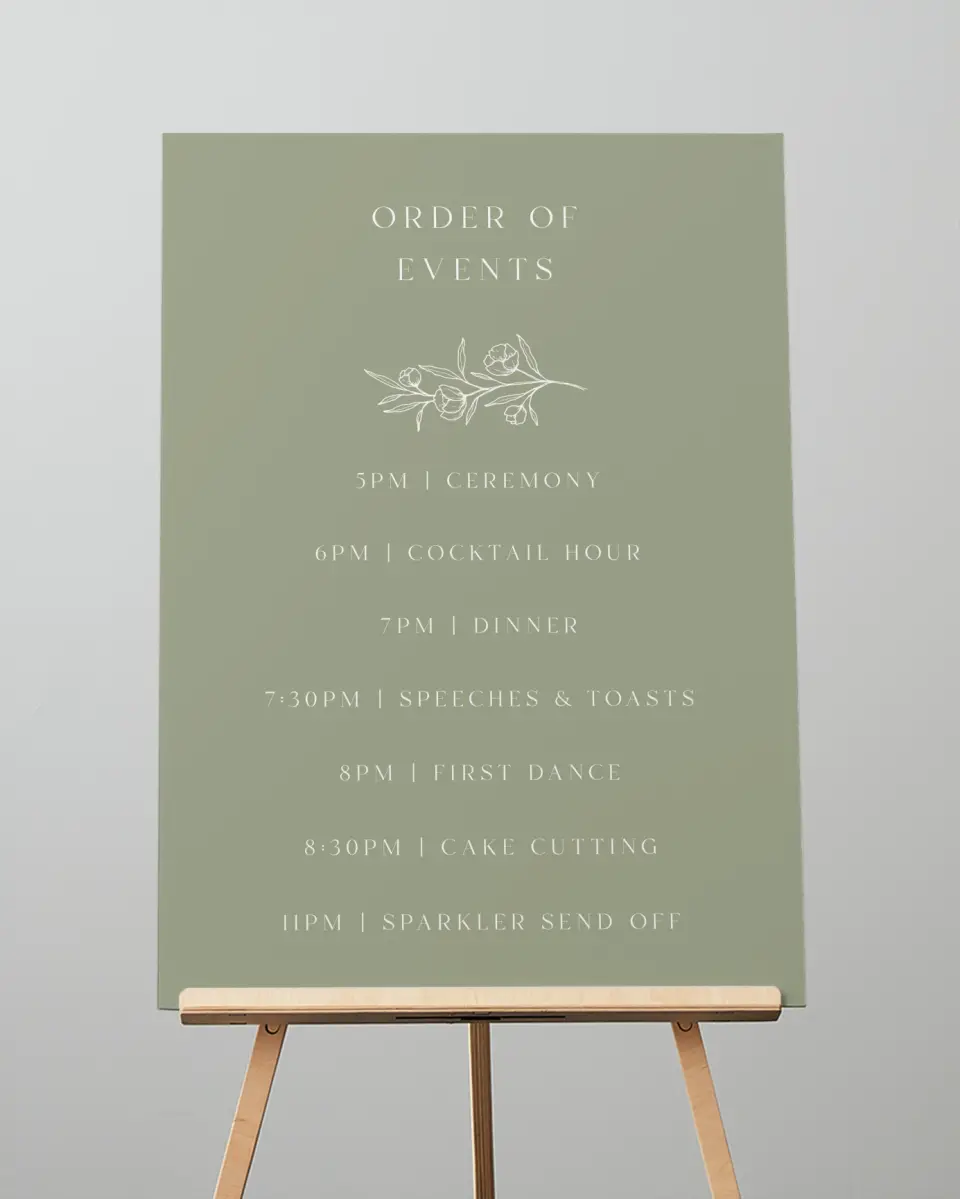 This is a 20" x 28" Schedule Sign called The Jasmine printed in full color