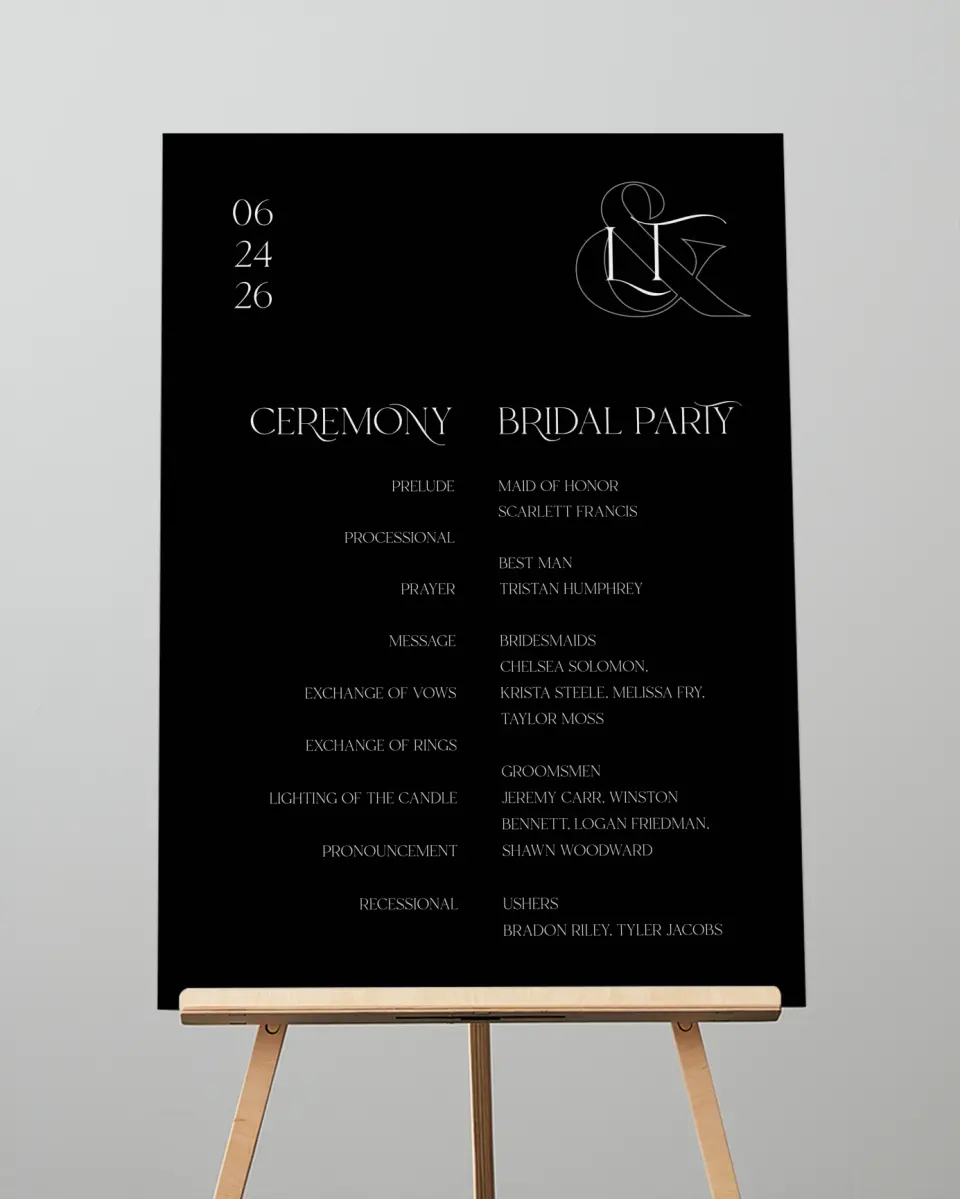 This is a 20" x 28" Ceremony Sign called The Lucy printed in full color
