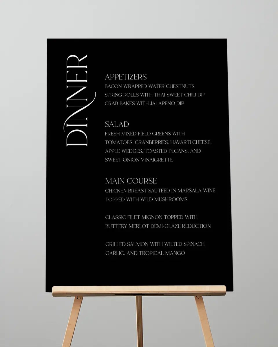 This is a 20" x 28" Menu Sign called The Lucy printed in full color