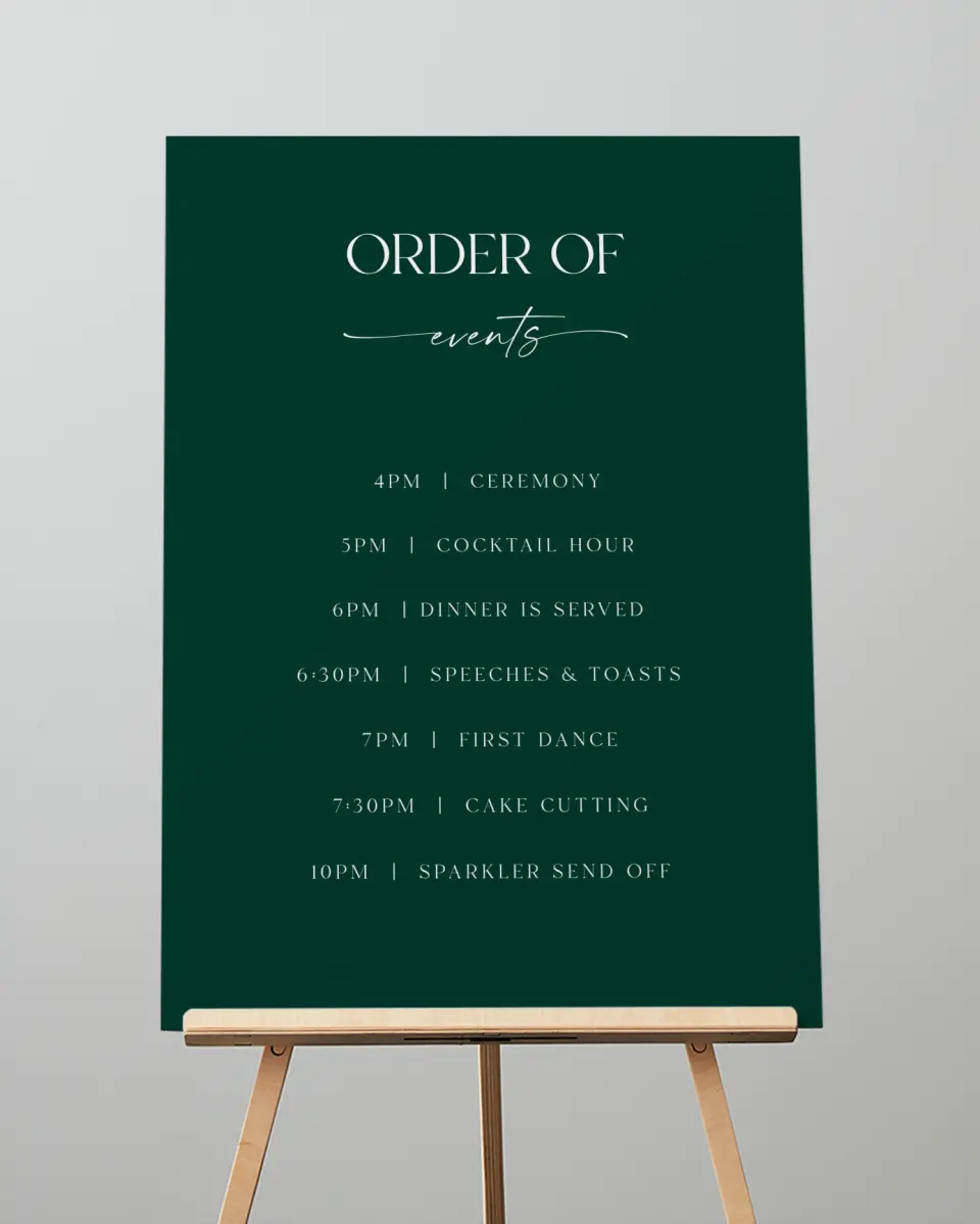 This is a 20" x 28" Schedule Sign called The Olivia printed in full color