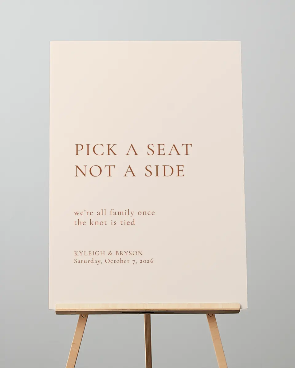 This is a 20" x 28" Pick a Seat Sign called The Kyleigh printed in full color
