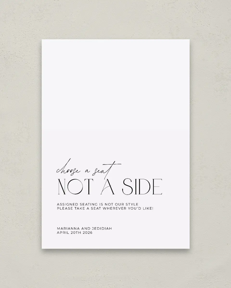 This is a 20" x 28" Pick a Seat Sign called Blissful Vows printed in full color