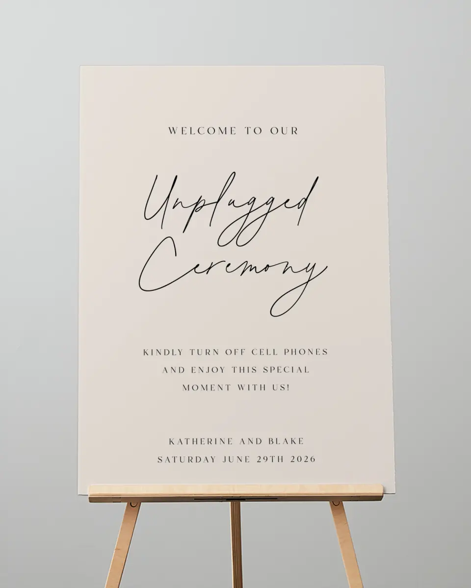 This is a 20" x 28" Unplugged Sign called Simple Elegance printed in full color with Silver foil