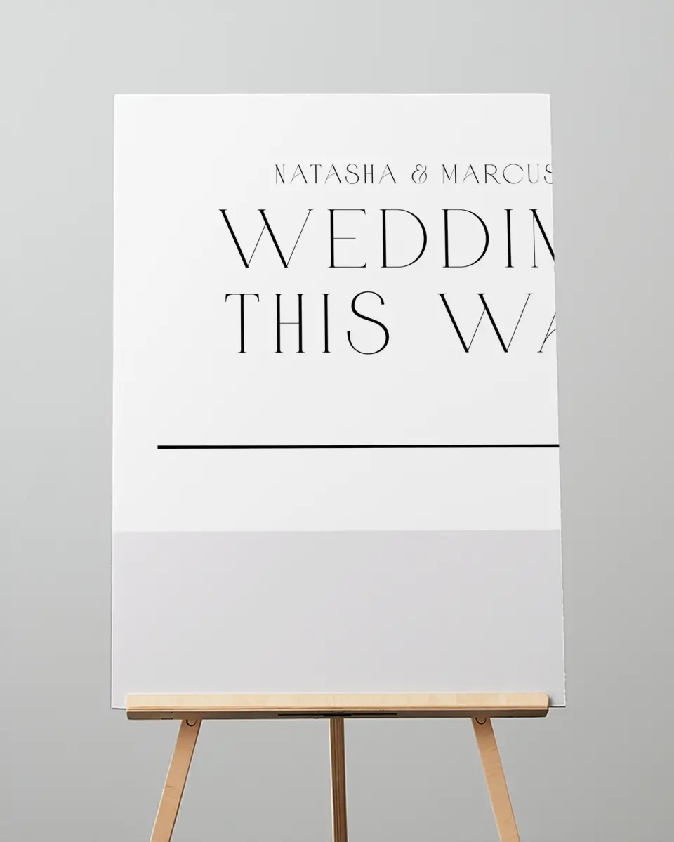 This is a 20" x 28" Direction Sign called Understated Elegance printed in full color with Silver foil