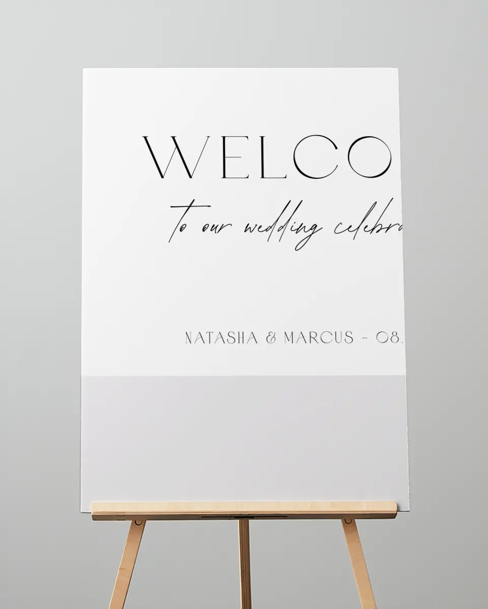 This is a 20" x 28" Welcome Sign called Understated Elegance printed in full color