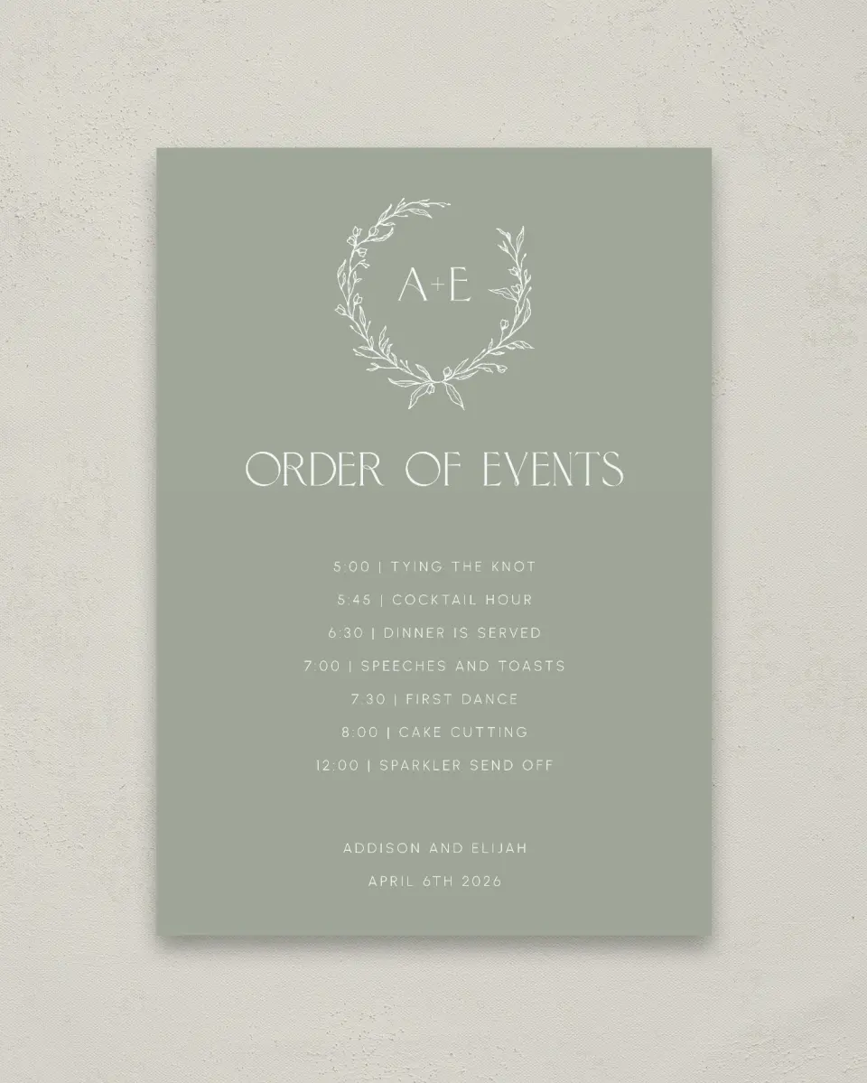 This is a 20" x 28" Schedule Sign called Modern Monogram printed in full color