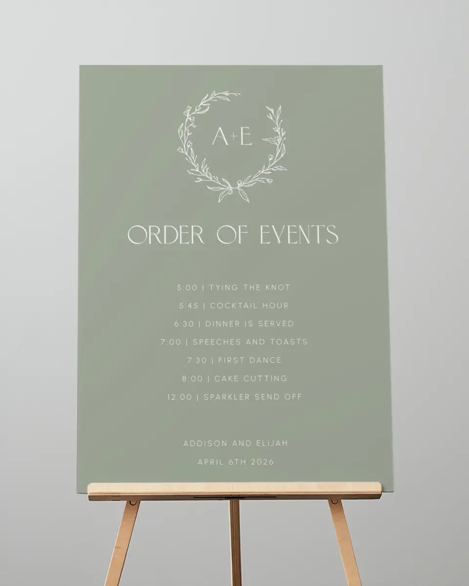 This is a 20" x 28" Schedule Sign called Modern Monogram printed in full color