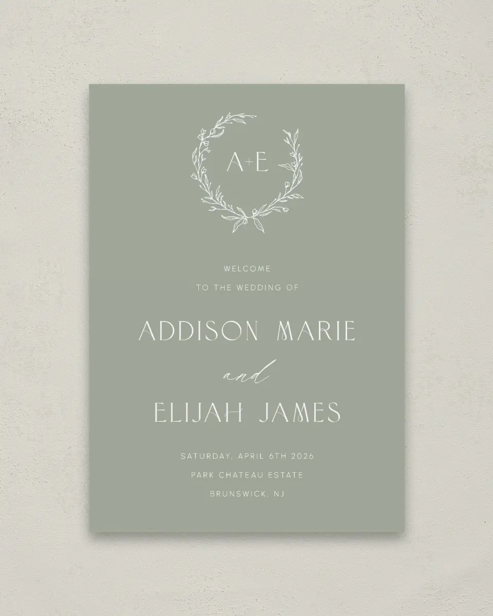 This is a 20" x 28" Welcome Sign called Modern Monogram printed in full color