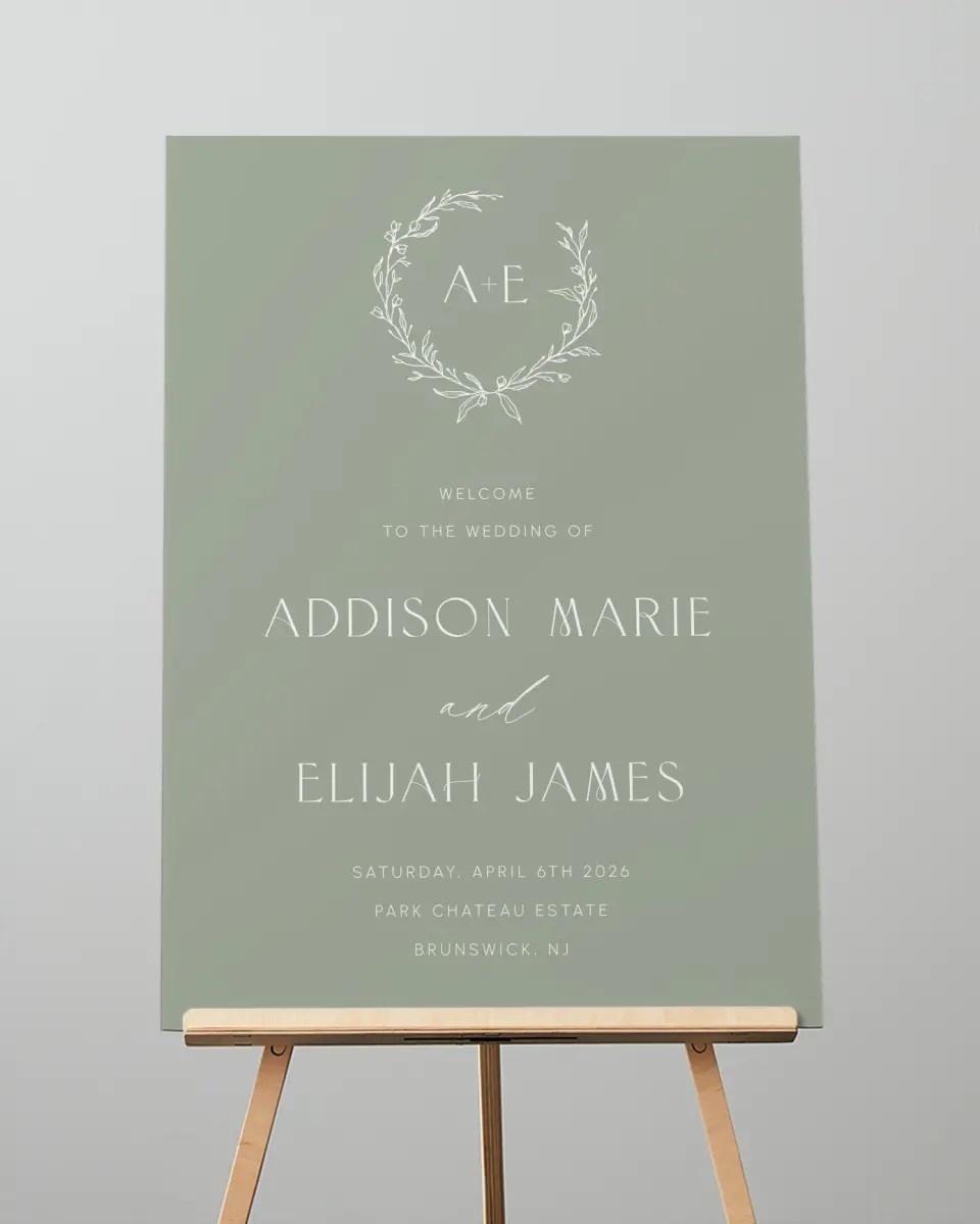This is a 20" x 28" Welcome Sign called Modern Monogram printed in full color