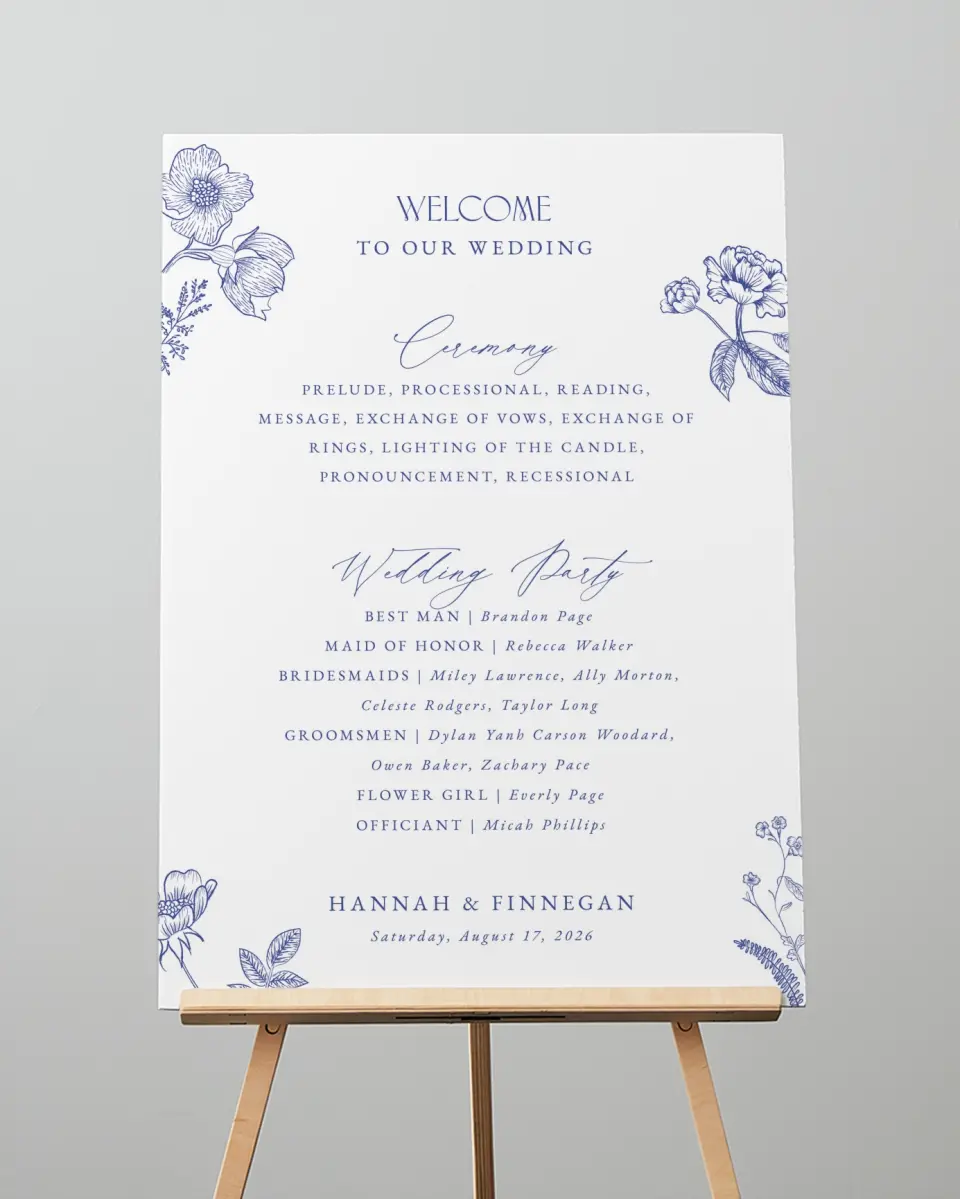 This is a 20" x 28" Ceremony Sign called Modern Chinoiserie printed in full color