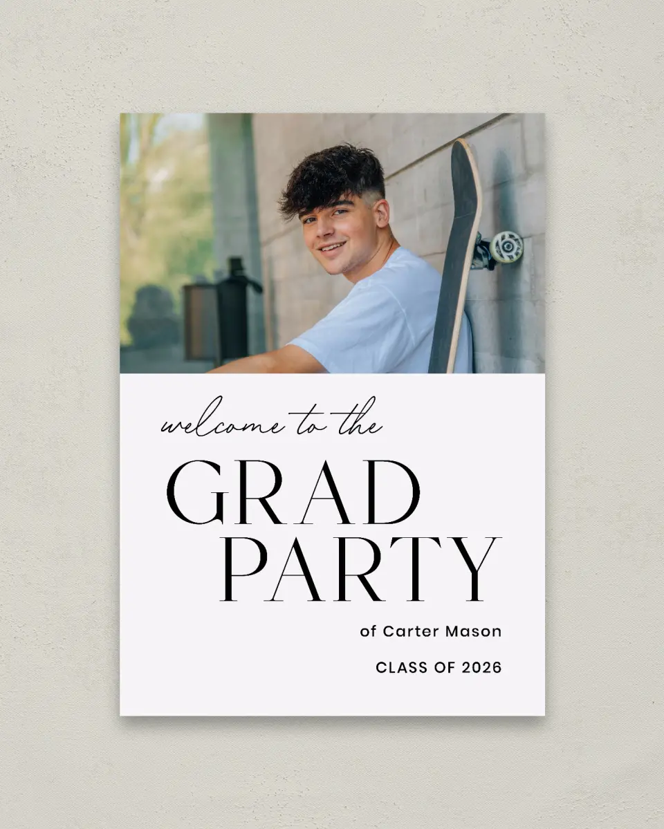 This is a 20" x 28" Welcome Grad Sign called Classy Cool Grad printed in full color
