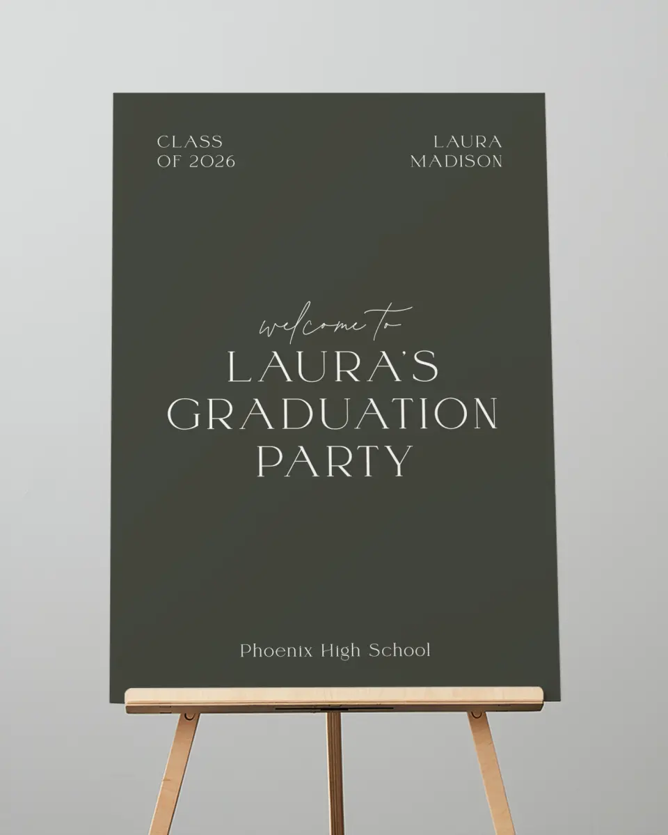 This is a 20" x 28" Welcome Grad Sign called New Beginnings printed in full color