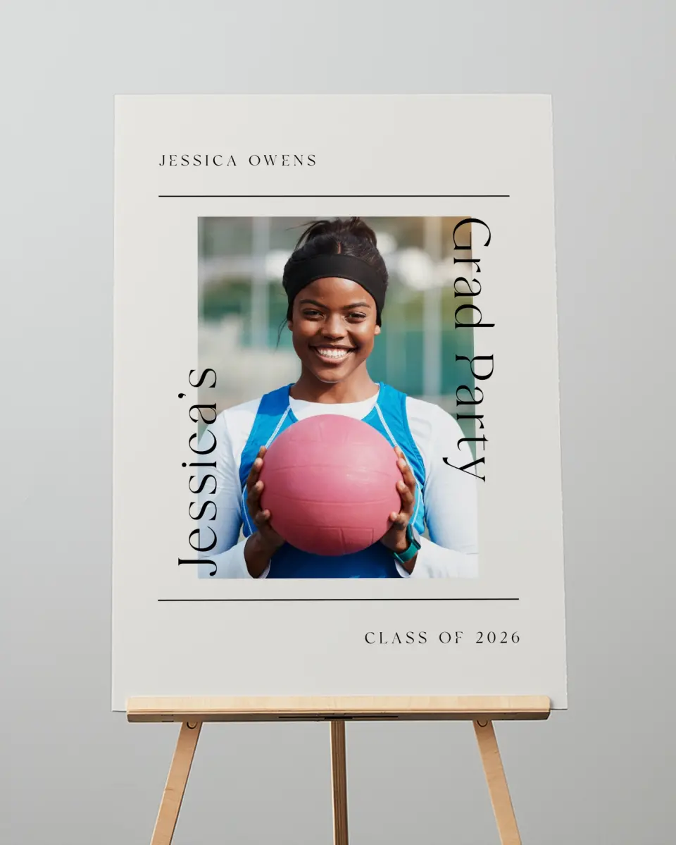 This is a 20" x 28" Welcome Grad Sign called Start of Something New printed in full color