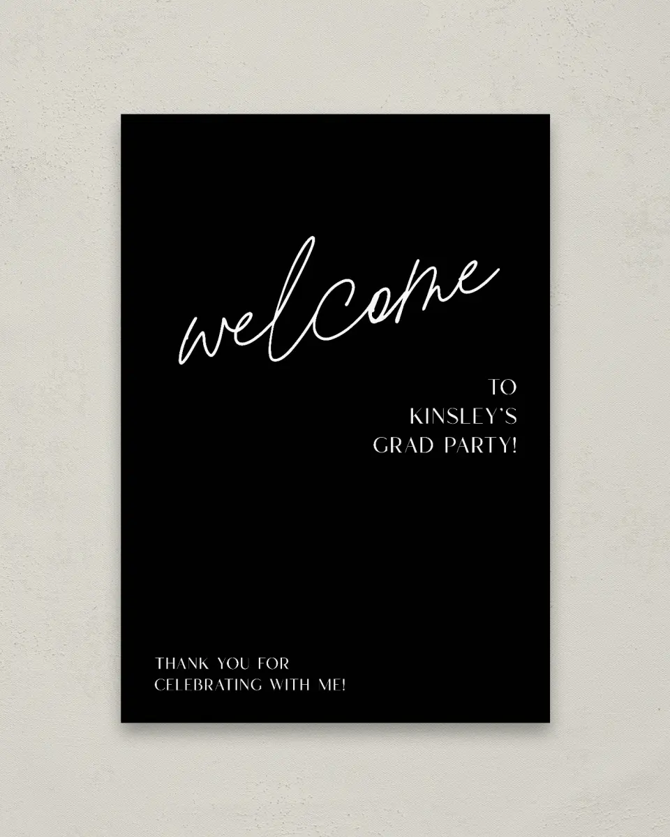 This is a 20" x 28" Welcome Grad Sign called A New Chapter printed in full color