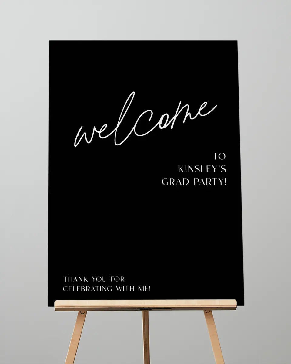 This is a 20" x 28" Welcome Grad Sign called A New Chapter printed in full color with Silver foil