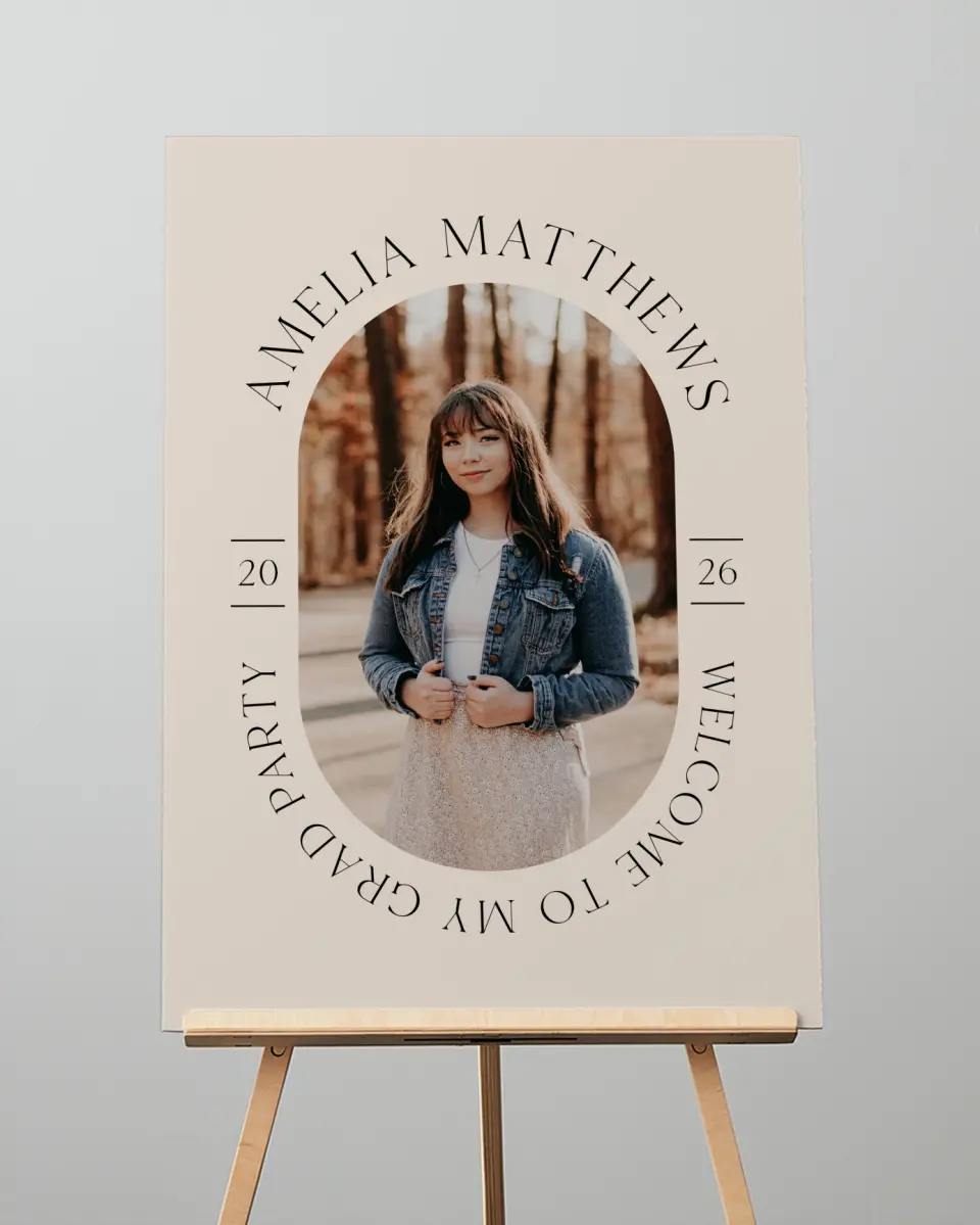 This is a 20" x 28" Welcome Grad Sign called Time To Shine printed in full color