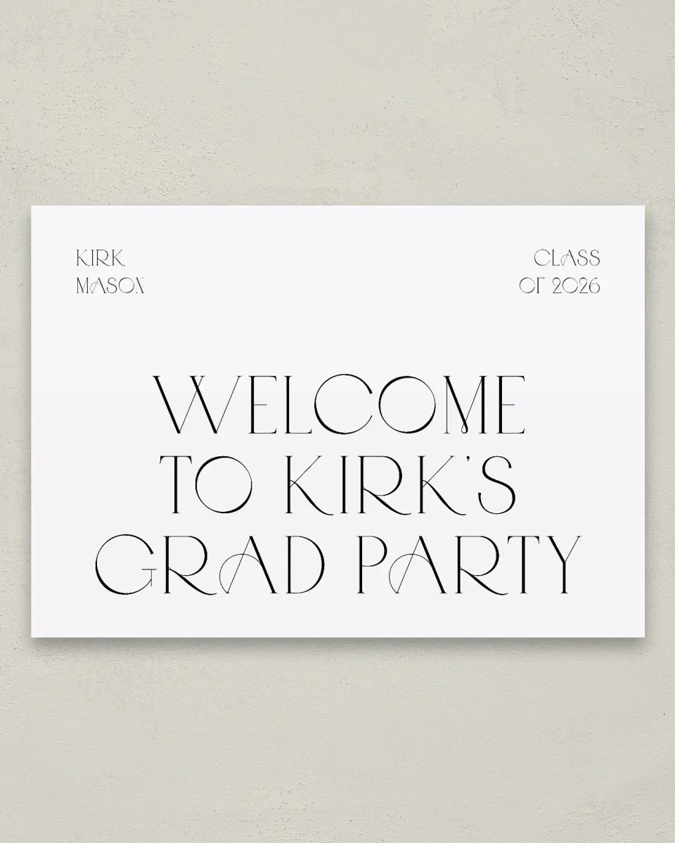 This is a 20" x 28" Welcome Grad Sign called Milestones and Memories printed in full color