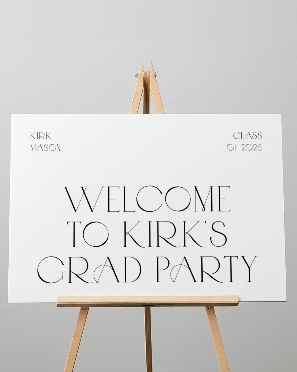 This is a 20" x 28" Welcome Grad Sign called Milestones and Memories printed in full color