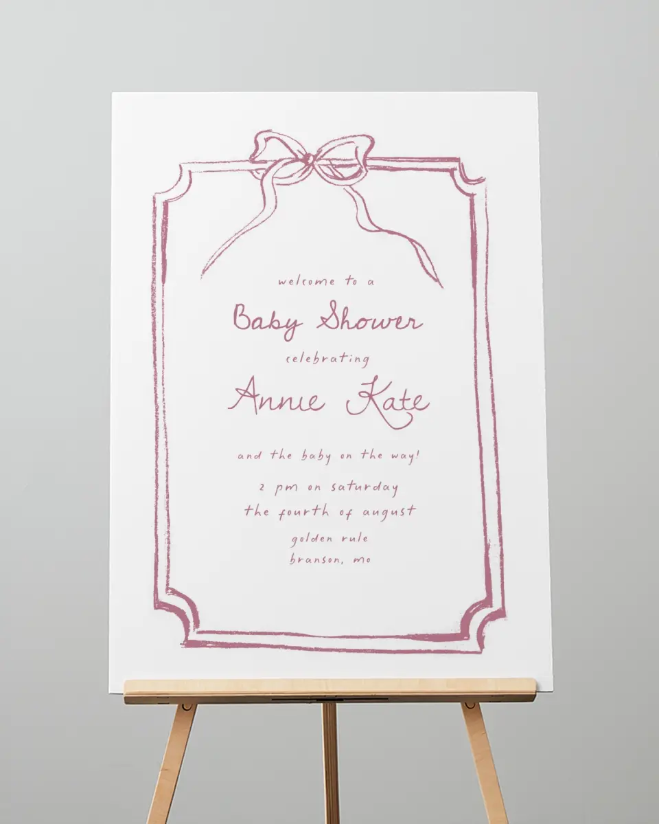 This is a 20" x 28" Welcome Baby Shower Sign called Careful Coquette printed in full color