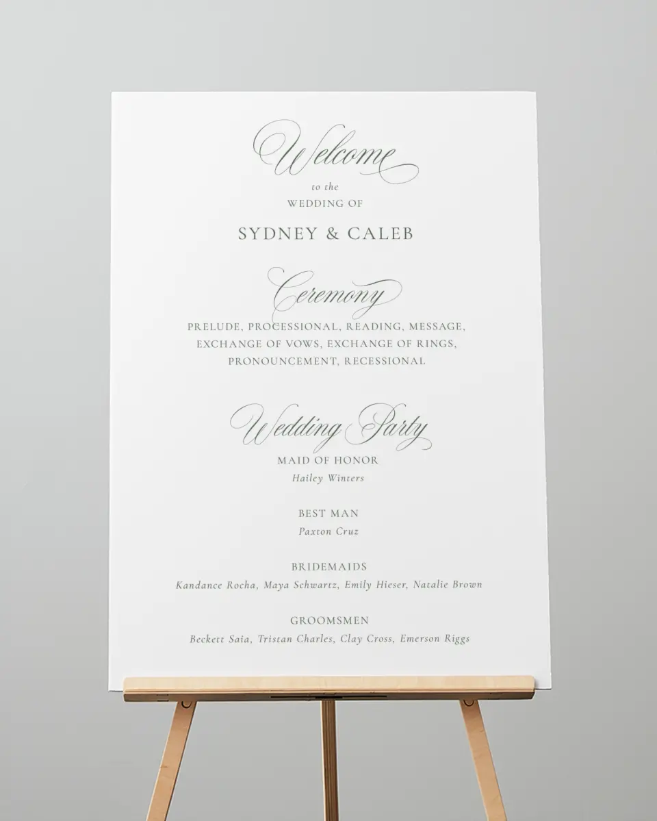 This is a 20" x 28" Ceremony Sign called Elegant Frame printed in full color