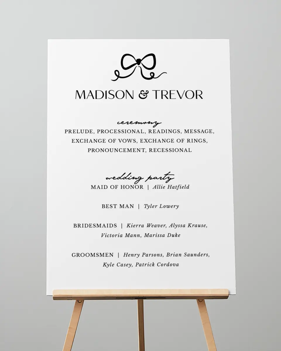This is a 20" x 28" Ceremony Sign called The Madison printed in full color