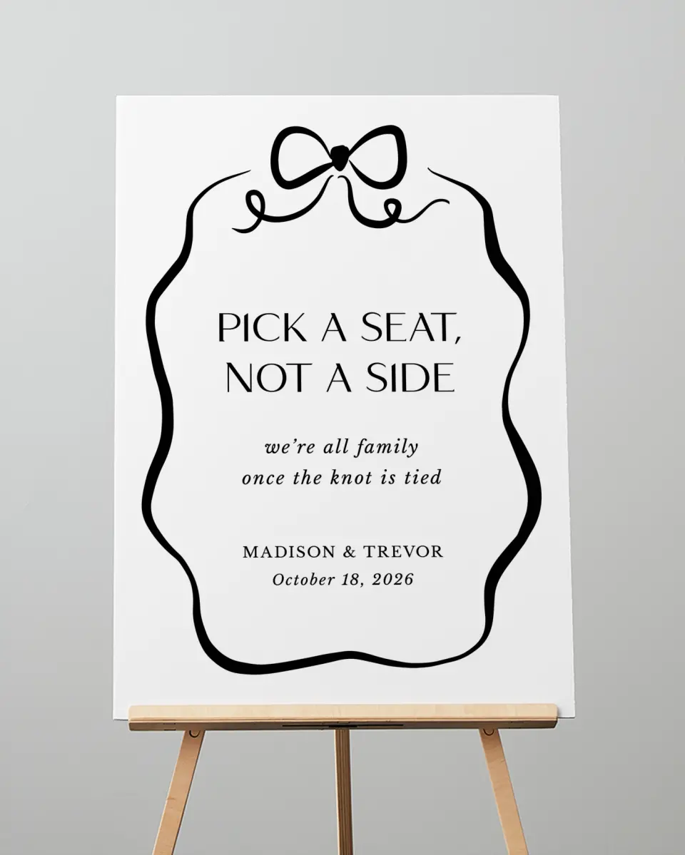 This is a 20" x 28" Pick a Seat Sign called The Madison printed in full color