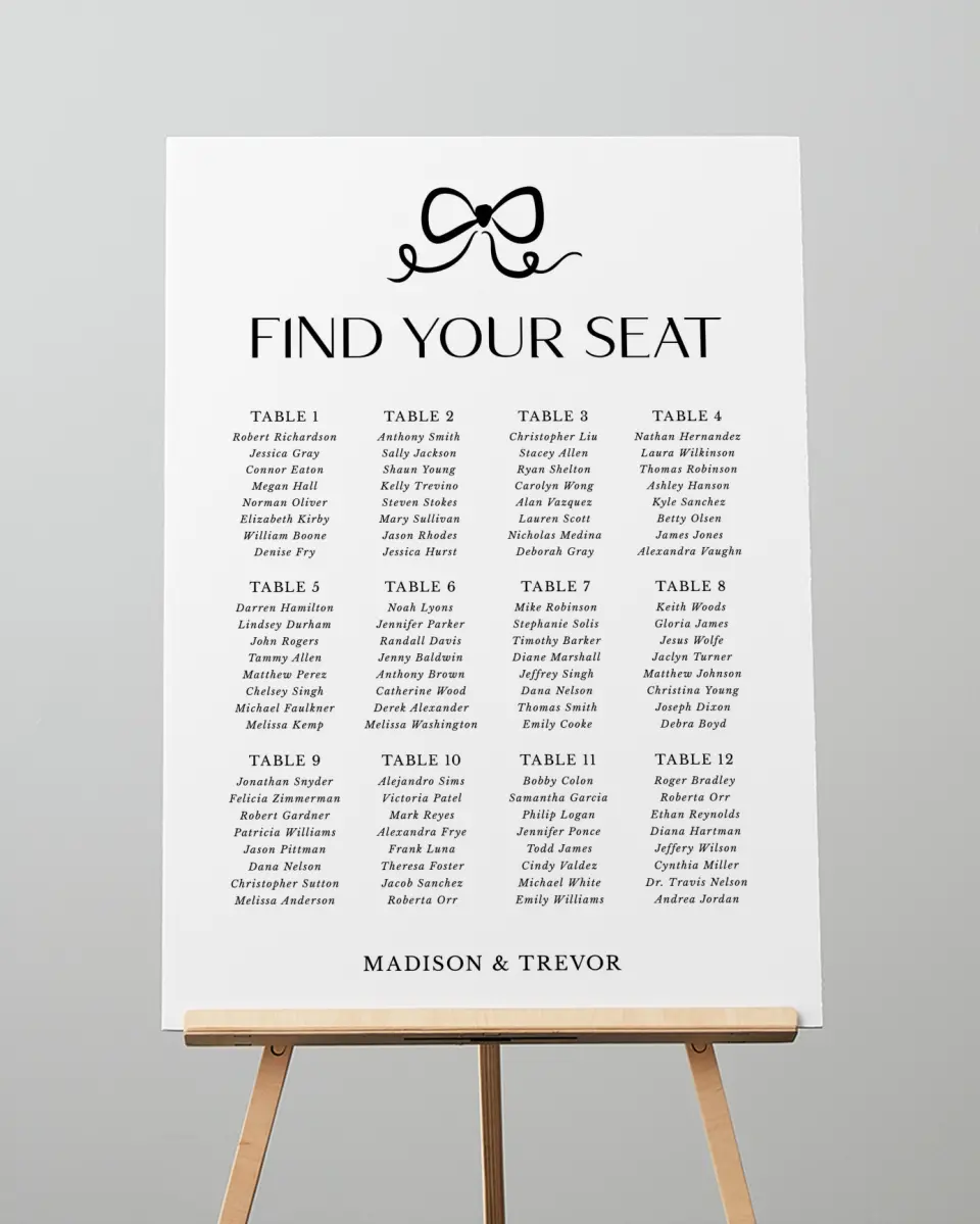 This is a 20" x 28" Seating Chart Sign called The Madison printed in full color