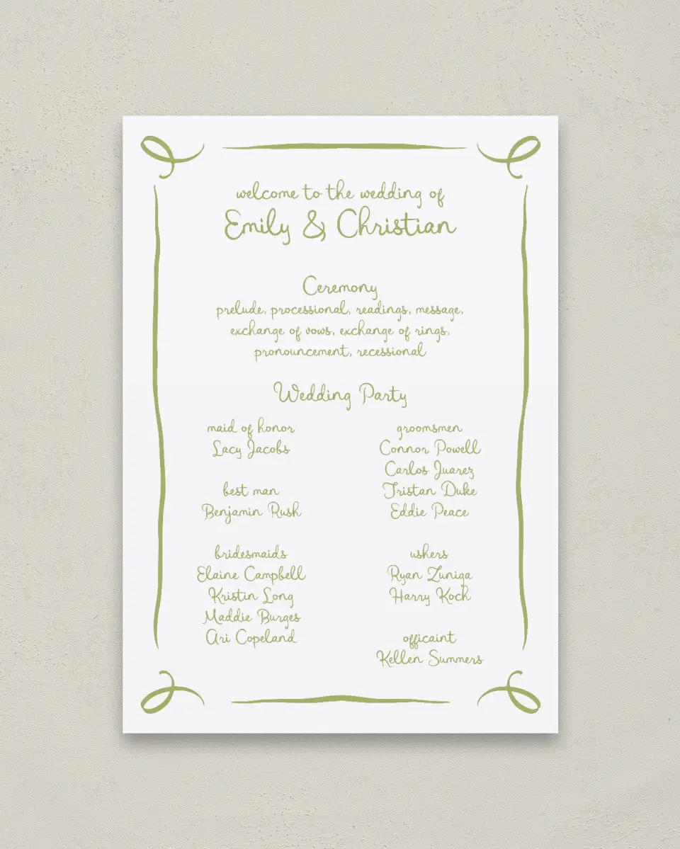 This is a 20" x 28" Ceremony Sign called Wedding Whimsy printed in full color