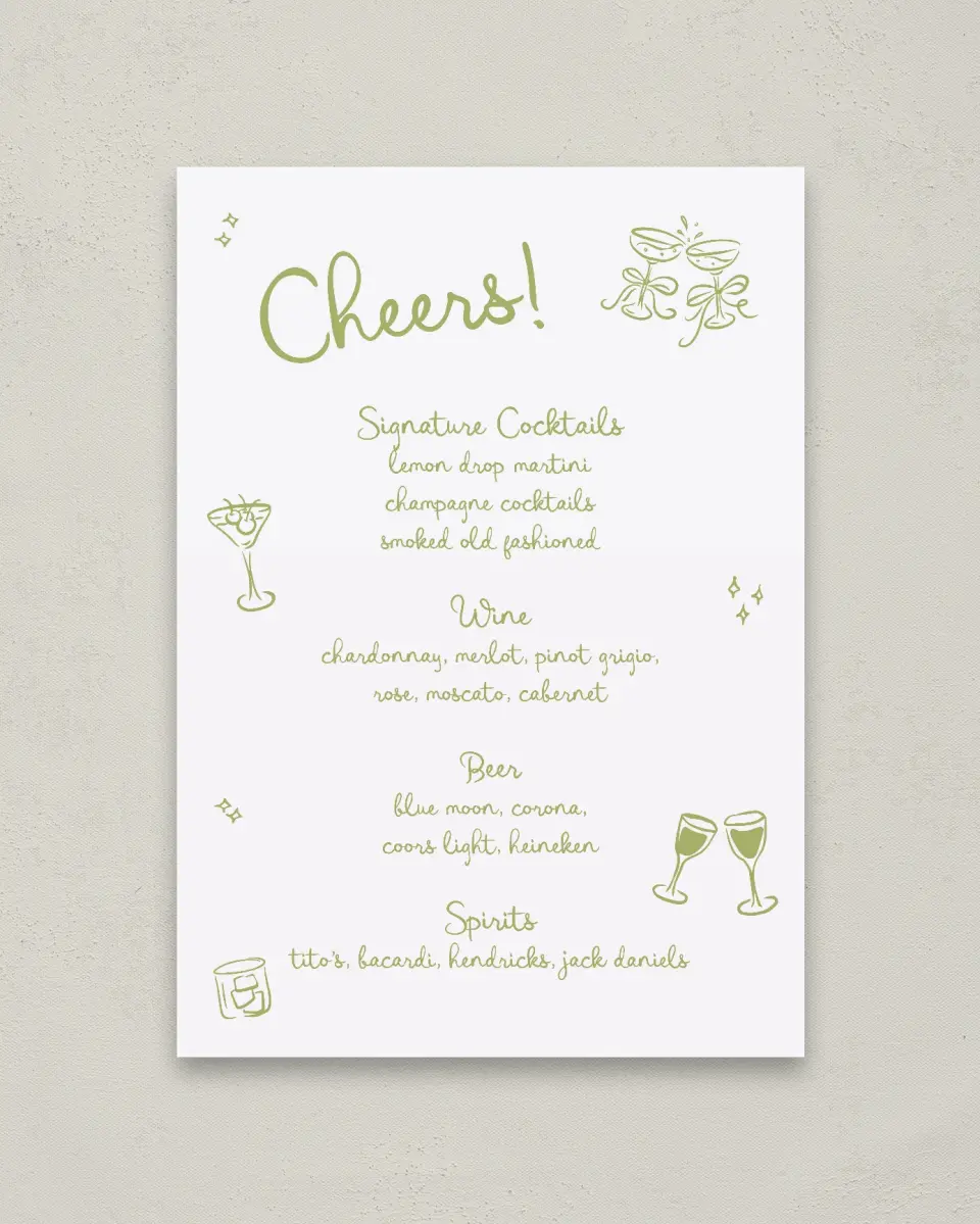 This is a 20" x 28" Menu Sign called Wedding Whimsy printed in full color