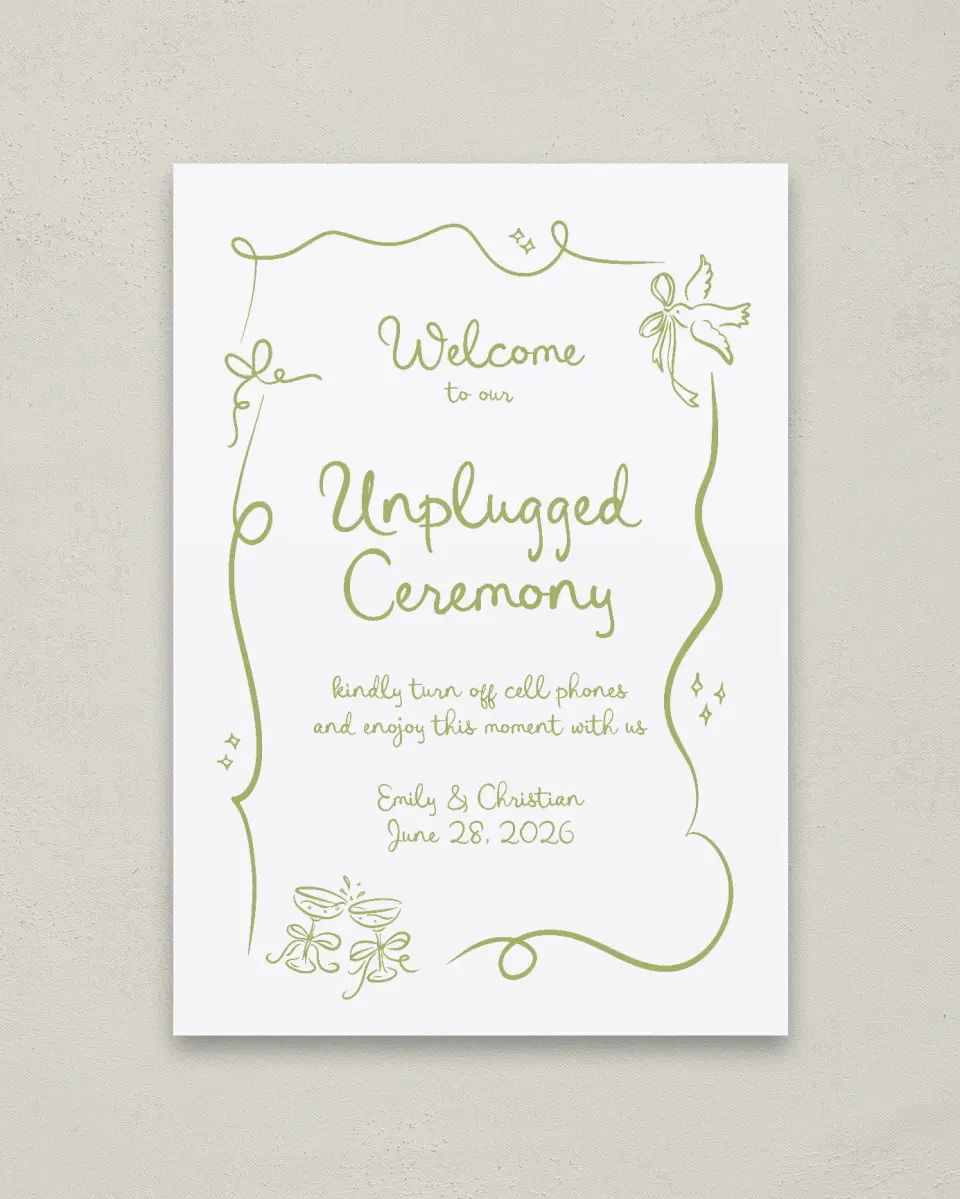 This is a 20" x 28" Unplugged Sign called Wedding Whimsy printed in full color