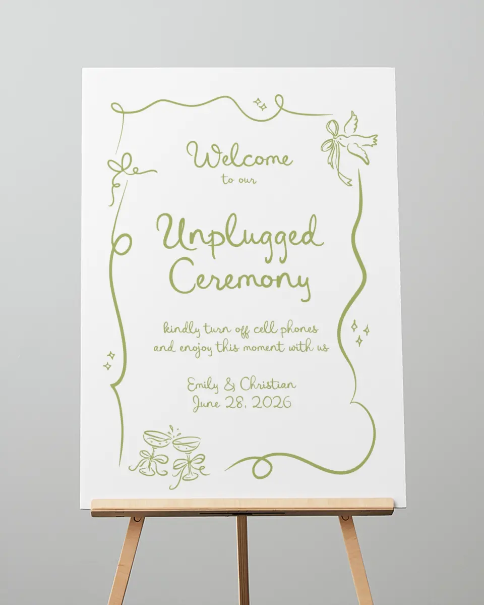 This is a 20" x 28" Unplugged Sign called Wedding Whimsy printed in full color