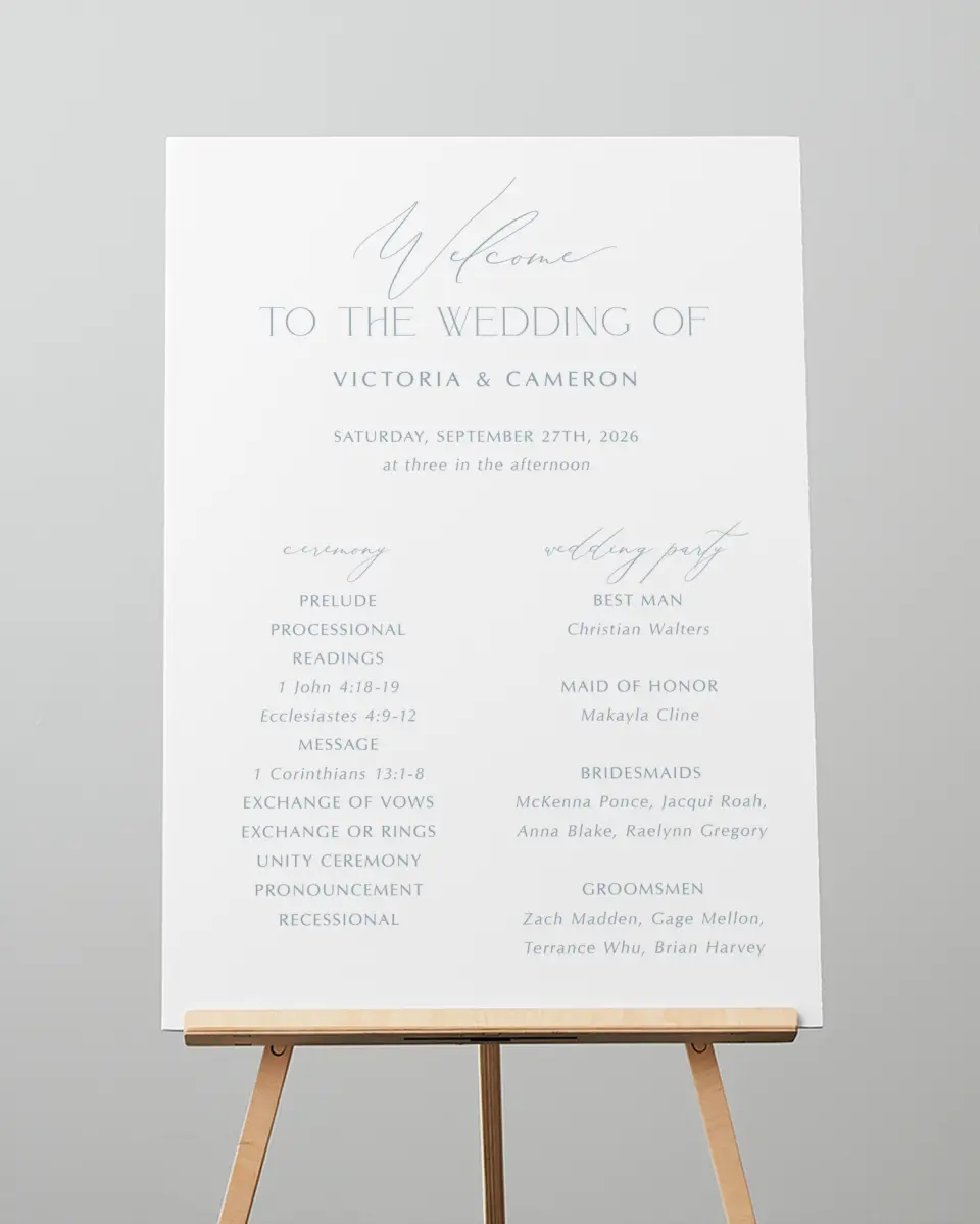 This is a 20" x 28" Ceremony Sign called The Victoria printed in full color