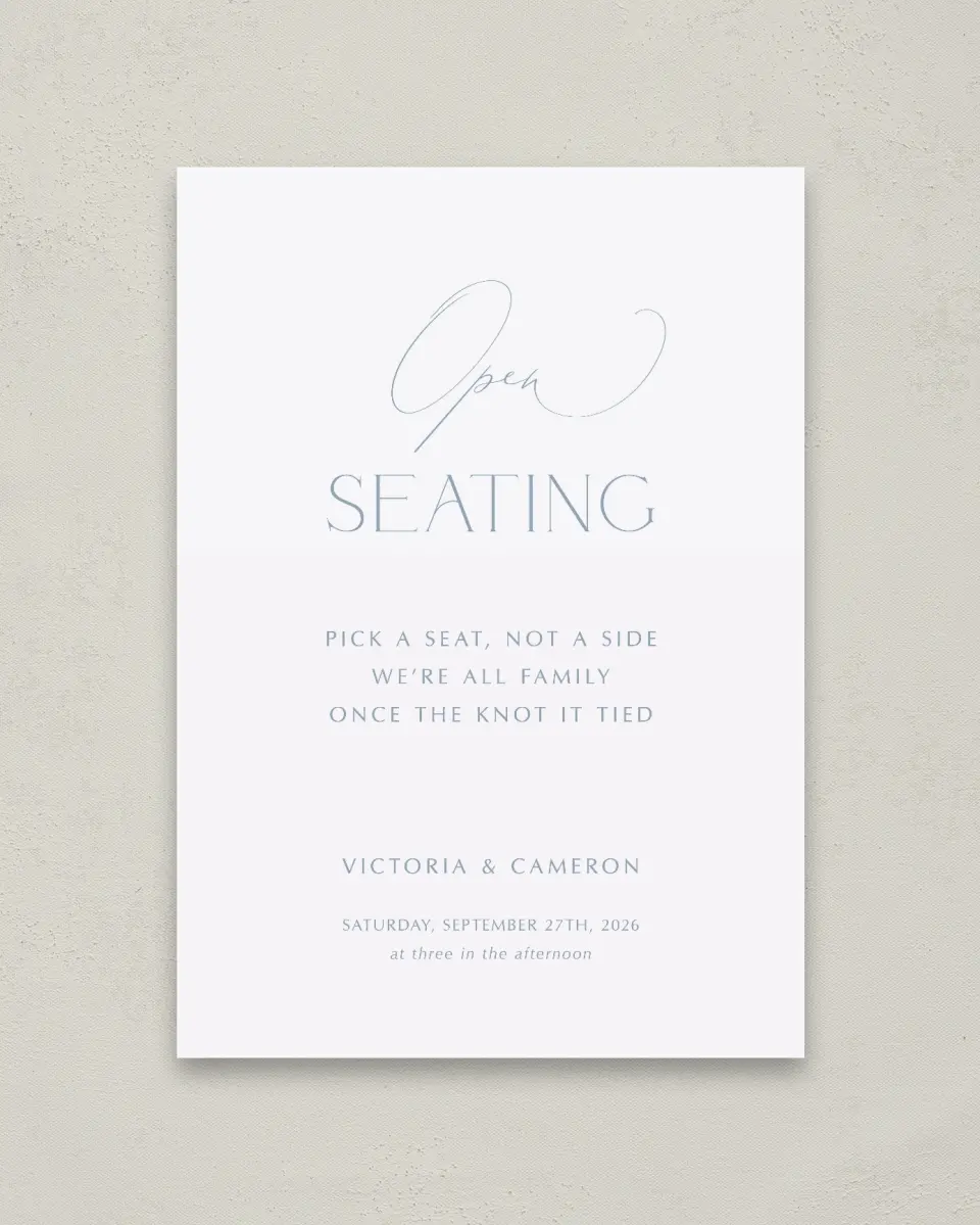 This is a 20" x 28" Pick a Seat Sign called The Victoria printed in full color