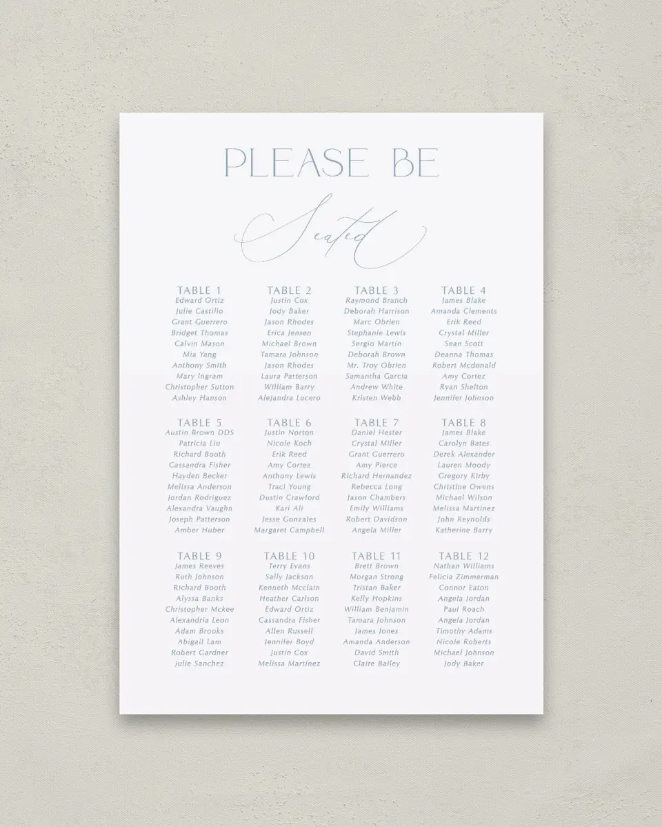 This is a 20" x 28" Seating Chart Sign called The Victoria printed in full color