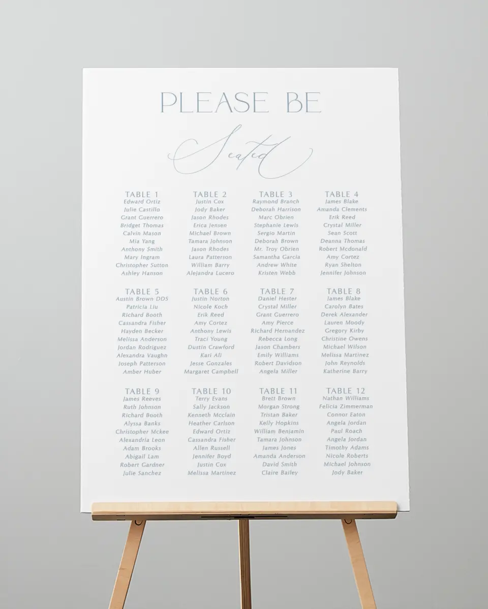 This is a 20" x 28" Seating Chart Sign called The Victoria printed in full color